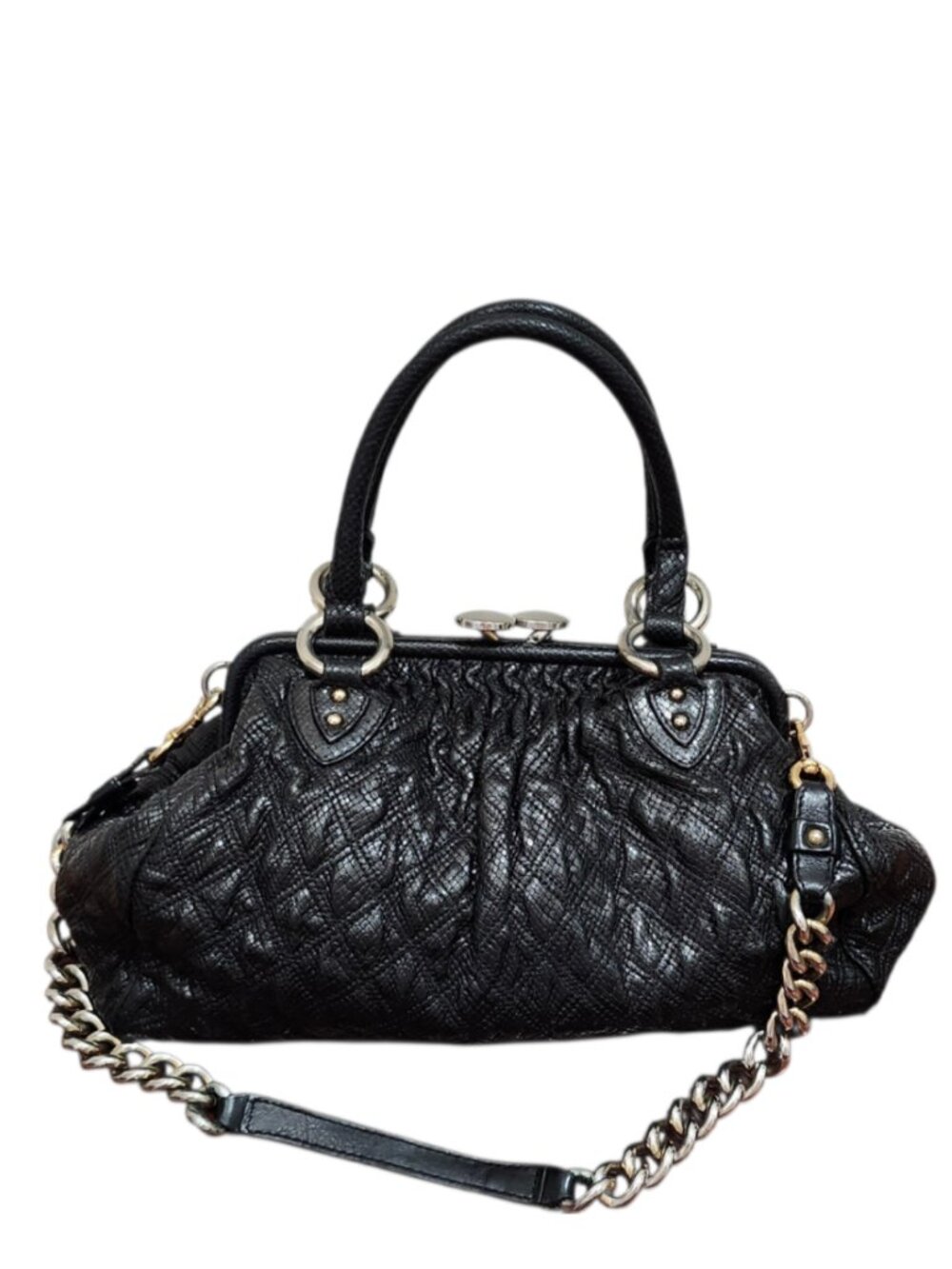 Marc Jacobs Rare Vintage Reptile Embossed Leather Bag Black Chain Strap Satchel